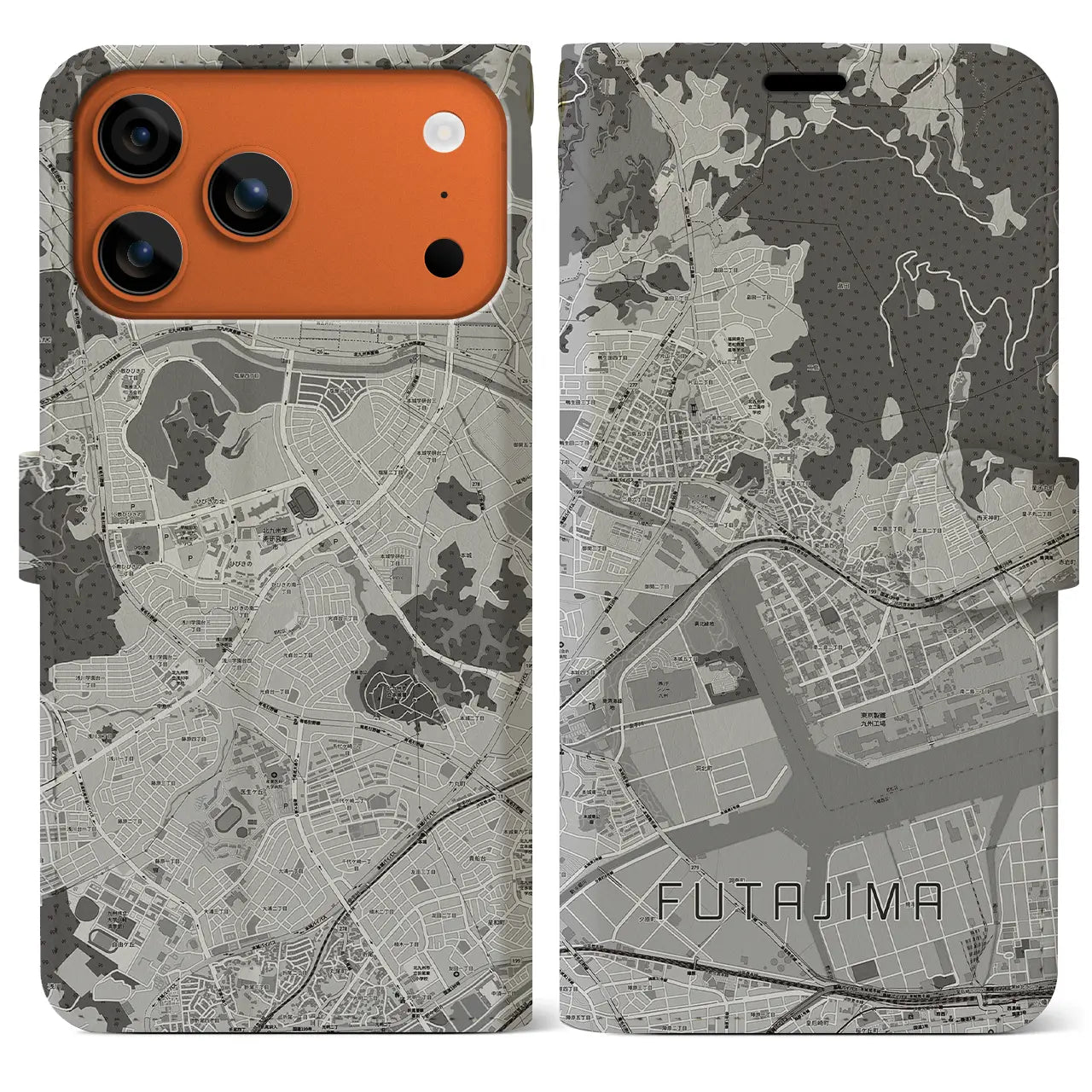 【二島（福岡県）】地図柄iPhoneケース（手帳タイプ）