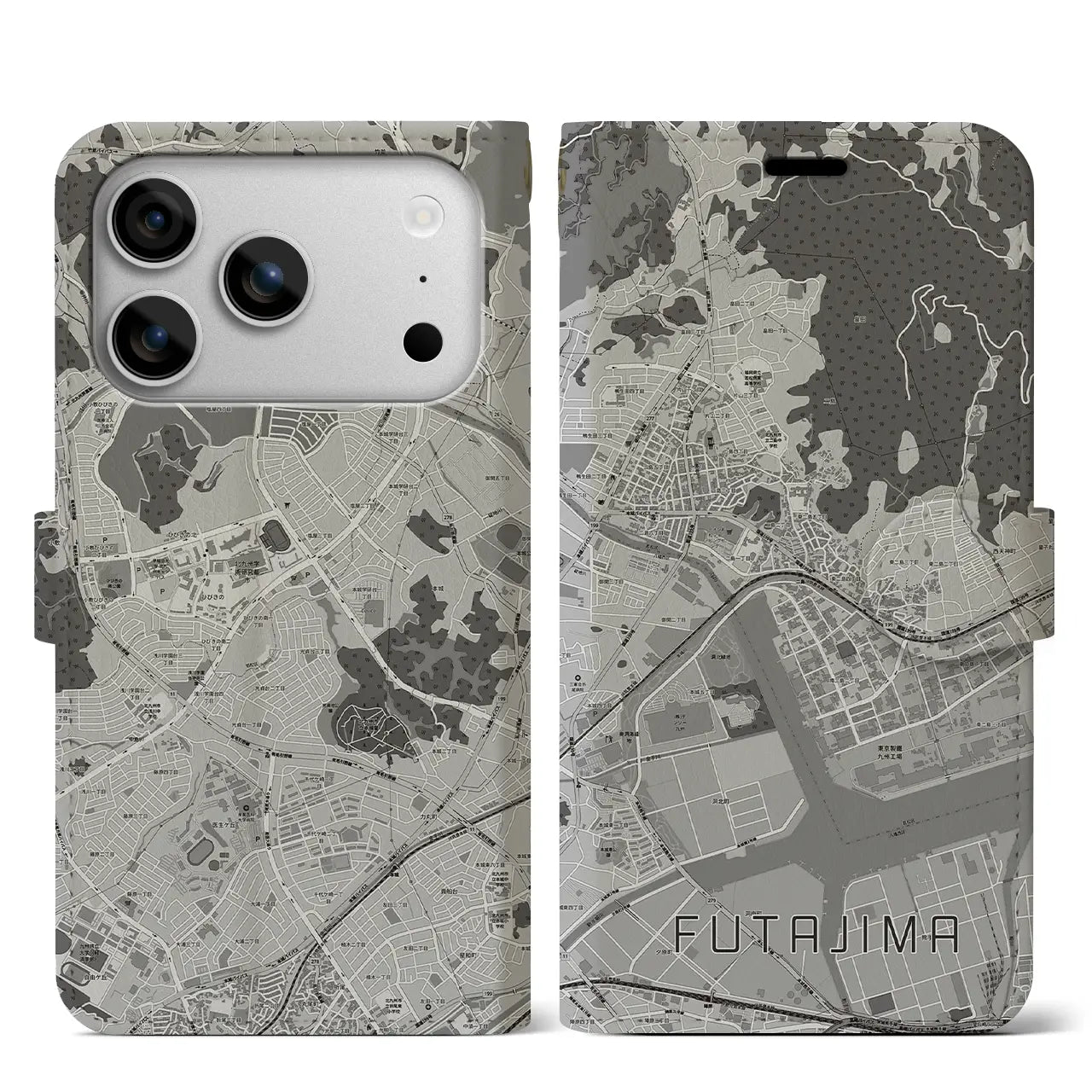 【二島（福岡県）】地図柄iPhoneケース（手帳タイプ）