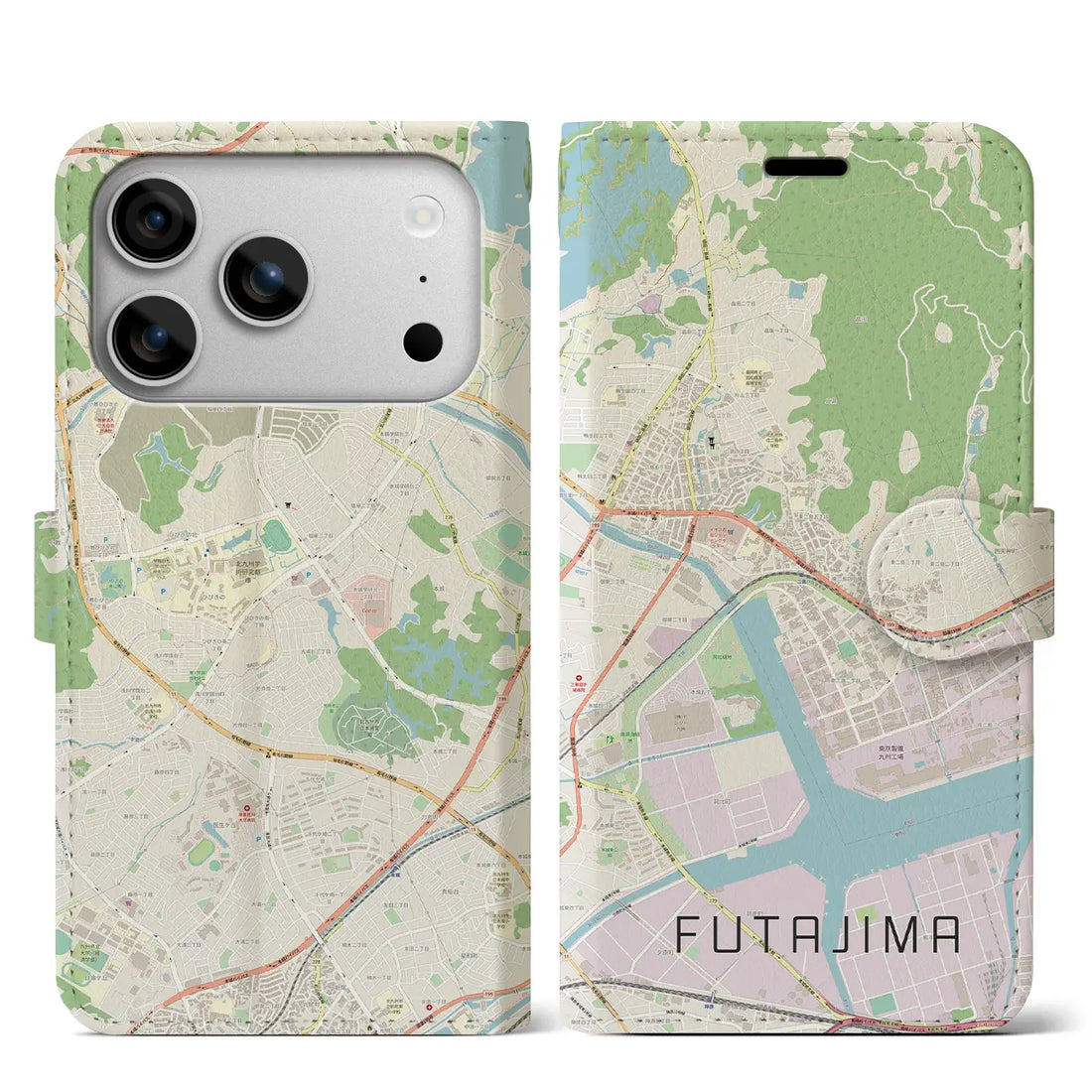 【二島（福岡県）】地図柄iPhoneケース（手帳タイプ）モノトーン・iPhone 17 Pro Max 用