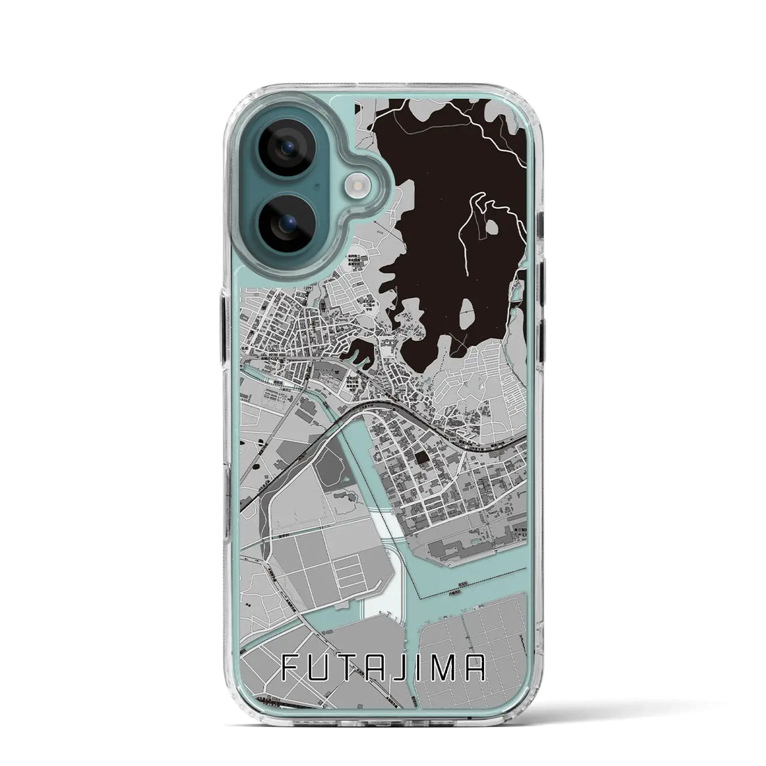 【二島（福岡県）】地図柄iPhoneケース（MagSafeタイプ）モノトーン・iPhone 16 Pro 用