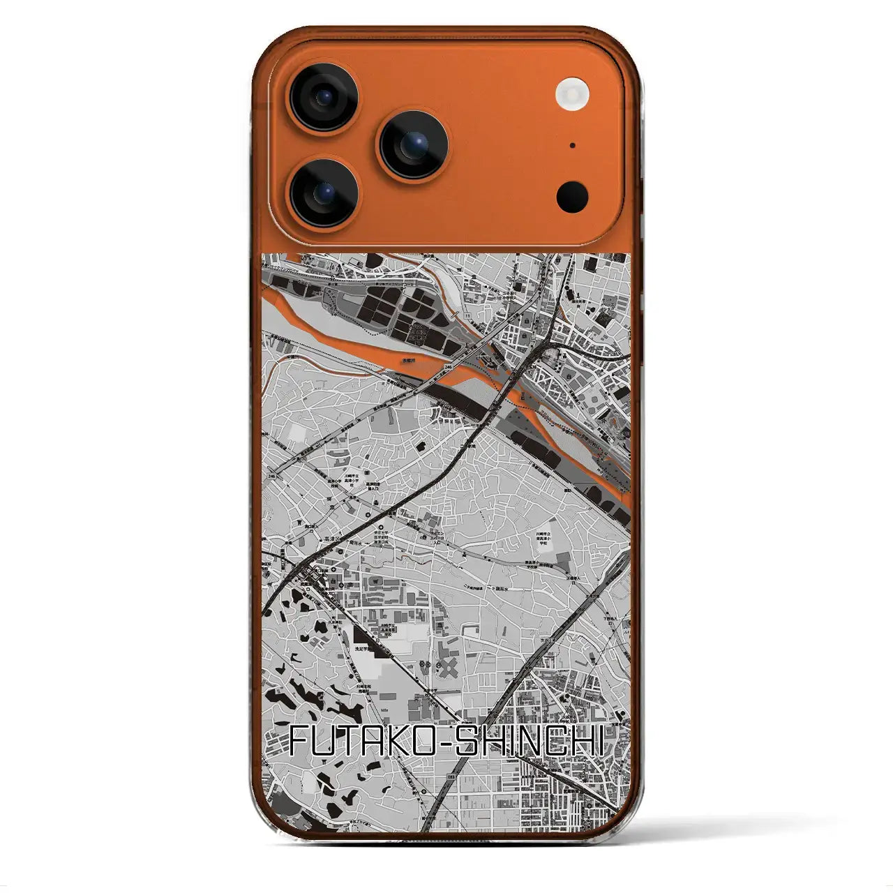 【二子新地（神奈川県）】地図柄iPhoneケース（クリアタイプ）モノトーン・iPhone 17 Pro Max 用