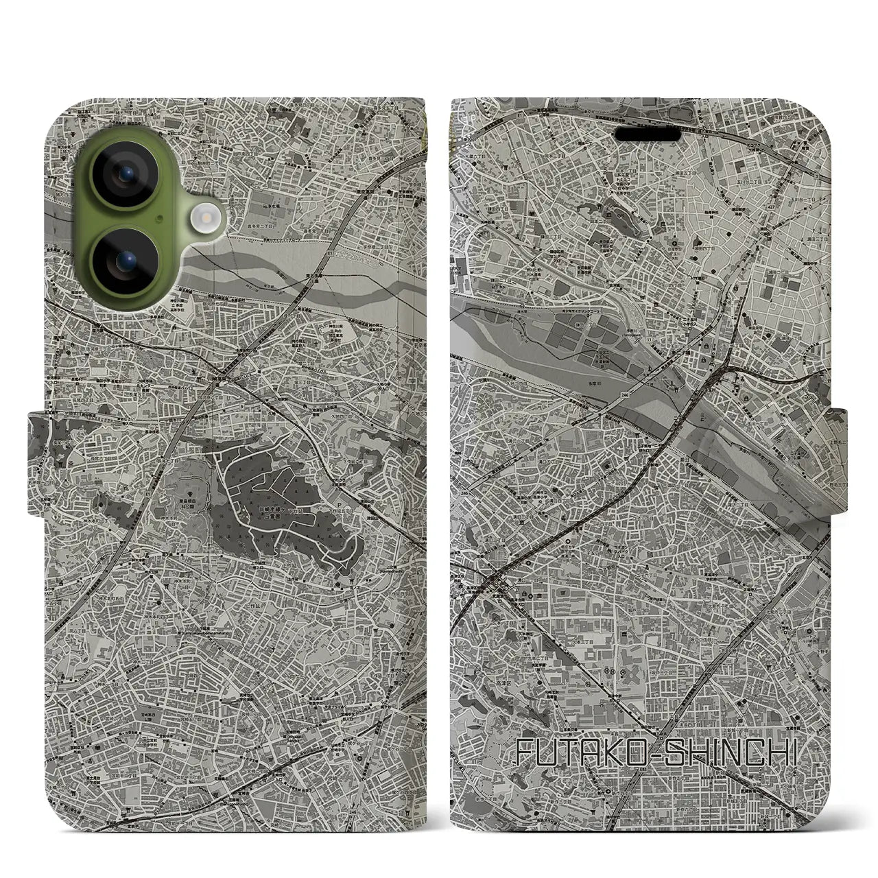 【二子新地（神奈川県）】地図柄iPhoneケース（手帳タイプ）