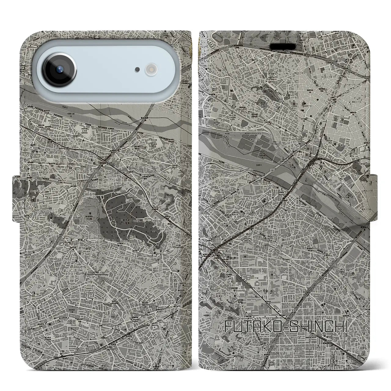 【二子新地（神奈川県）】地図柄iPhoneケース（手帳タイプ）