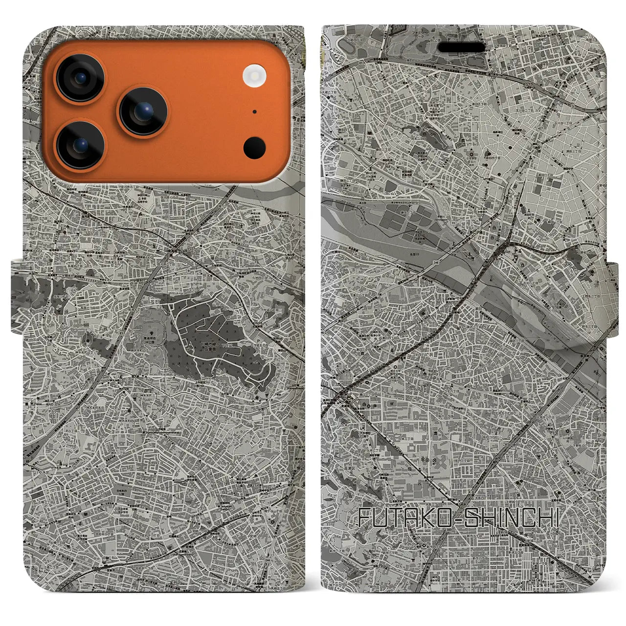 【二子新地（神奈川県）】地図柄iPhoneケース（手帳タイプ）