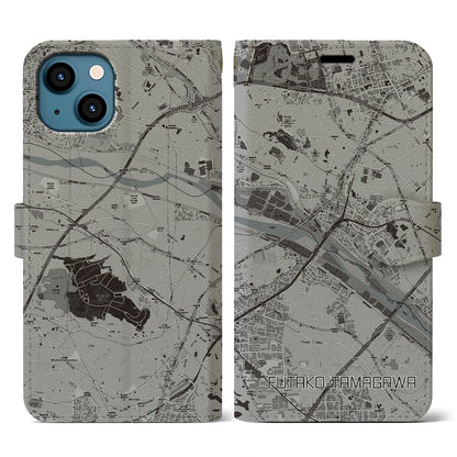 【二子玉川（東京都）】地図柄iPhoneケース（手帳タイプ）モノトーン・iPhone 13 用