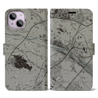 【二子玉川（東京都）】地図柄iPhoneケース（手帳タイプ）モノトーン・iPhone 14 用