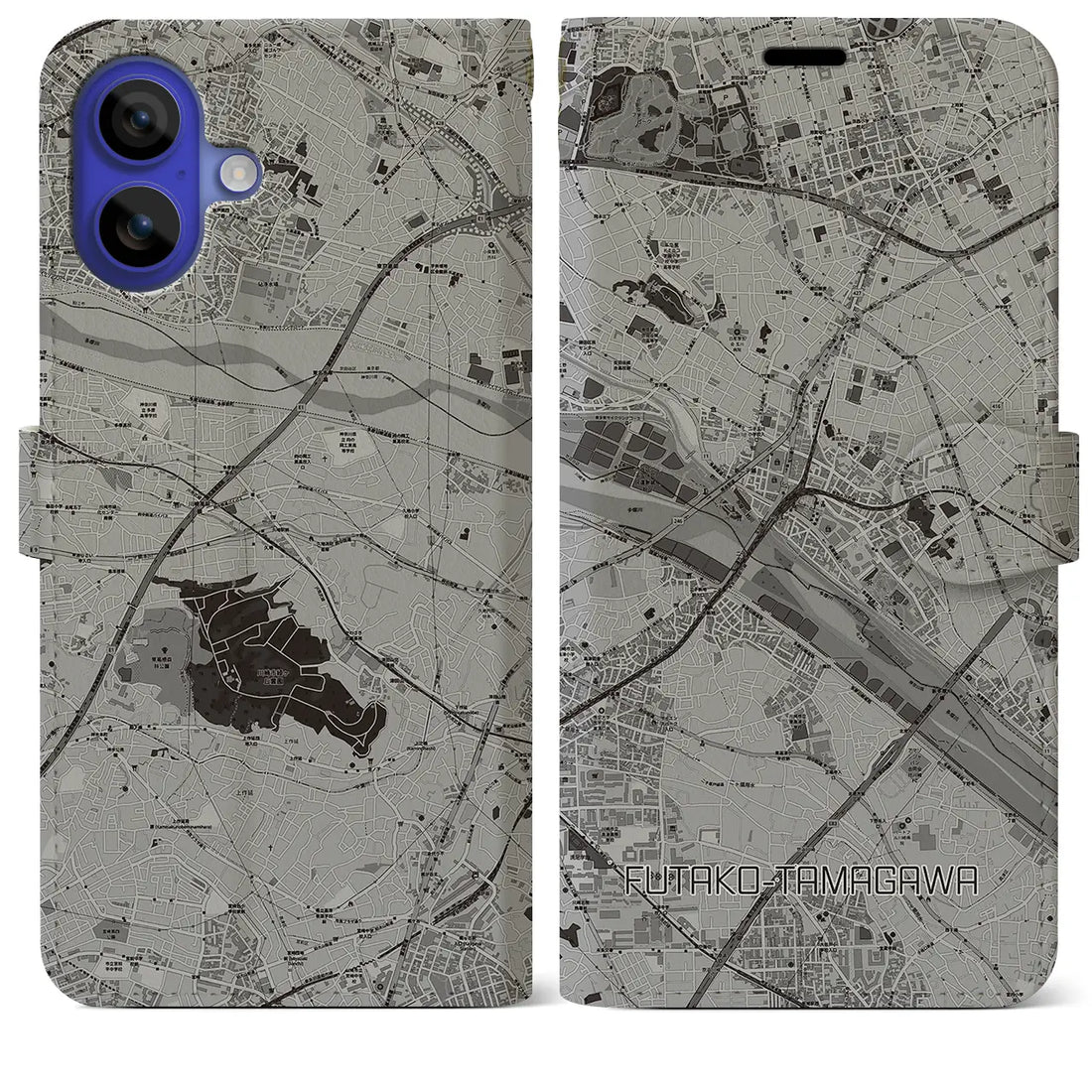 【二子玉川(東京都)】地図柄iPhoneケース(手帳タイプ)モノトーン・iPhone 16 Pro Max 用