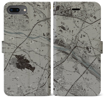 【二子玉川（東京都）】地図柄iPhoneケース（手帳タイプ）モノトーン・iPhone 8Plus /7Plus / 6sPlus / 6Plus 用