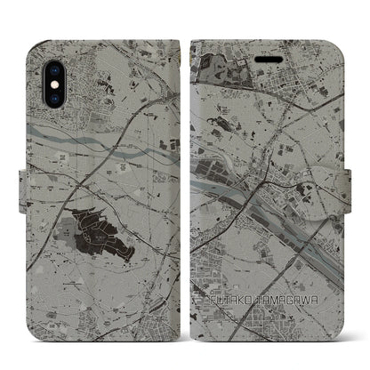 【二子玉川（東京都）】地図柄iPhoneケース（手帳タイプ）モノトーン・iPhone XS / X 用