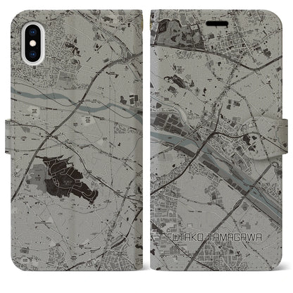 【二子玉川（東京都）】地図柄iPhoneケース（手帳タイプ）モノトーン・iPhone XS Max 用