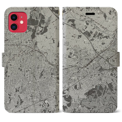 【二俣川（神奈川県）】地図柄iPhoneケース（手帳タイプ）モノトーン・iPhone 11 用