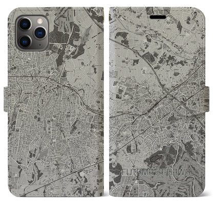 【二俣川（神奈川県）】地図柄iPhoneケース（手帳タイプ）モノトーン・iPhone 11 Pro Max 用