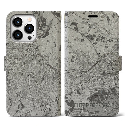 【二俣川（神奈川県）】地図柄iPhoneケース（手帳タイプ）モノトーン・iPhone 13 Pro 用