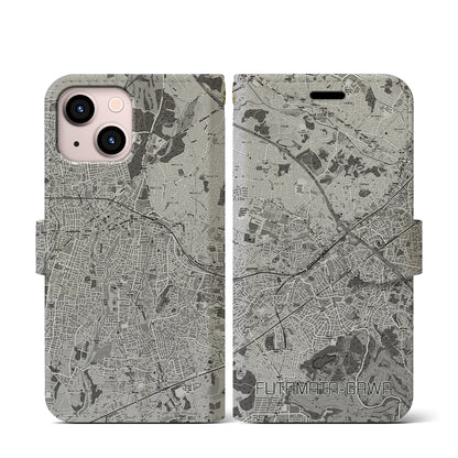 【二俣川（神奈川県）】地図柄iPhoneケース（手帳タイプ）モノトーン・iPhone 13 mini 用