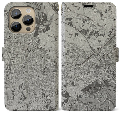 【二俣川（神奈川県）】地図柄iPhoneケース（手帳タイプ）モノトーン・iPhone 14 Pro Max 用