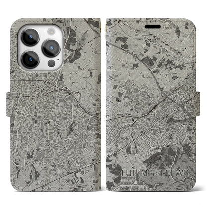 【二俣川（神奈川県）】地図柄iPhoneケース（手帳タイプ）モノトーン・iPhone 14 Pro 用