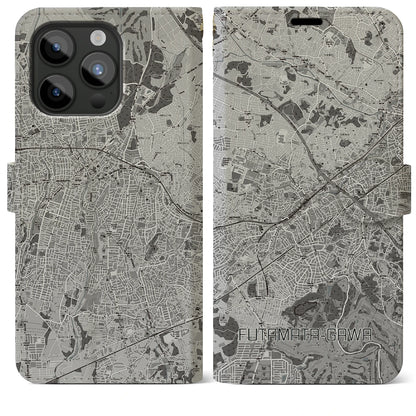 【二俣川（神奈川県）】地図柄iPhoneケース（手帳タイプ）モノトーン・iPhone 15 Pro Max 用