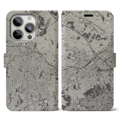 【二俣川（神奈川県）】地図柄iPhoneケース（手帳タイプ）モノトーン・iPhone 15 Pro 用