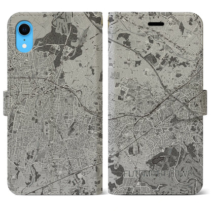 【二俣川（神奈川県）】地図柄iPhoneケース（手帳タイプ）モノトーン・iPhone XR 用