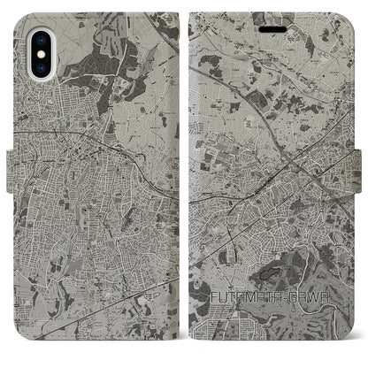 【二俣川（神奈川県）】地図柄iPhoneケース（手帳タイプ）モノトーン・iPhone XS Max 用