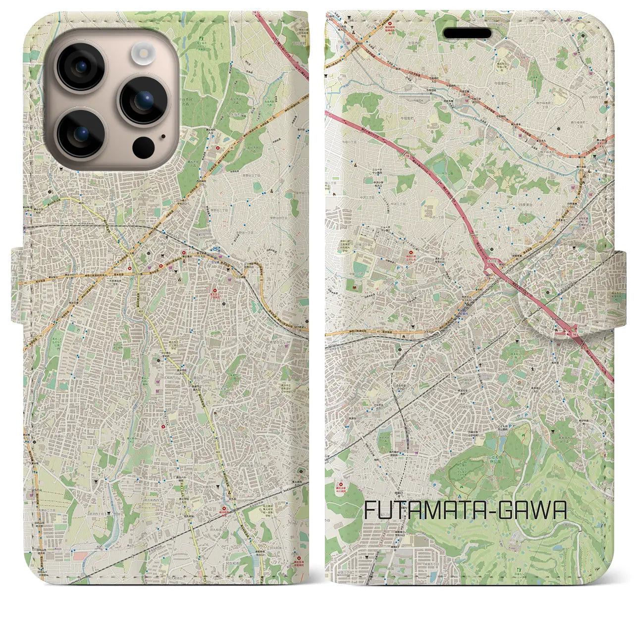 【二俣川（神奈川県）】地図柄iPhoneケース（手帳タイプ）ナチュラル・iPhone 16 Plus 用