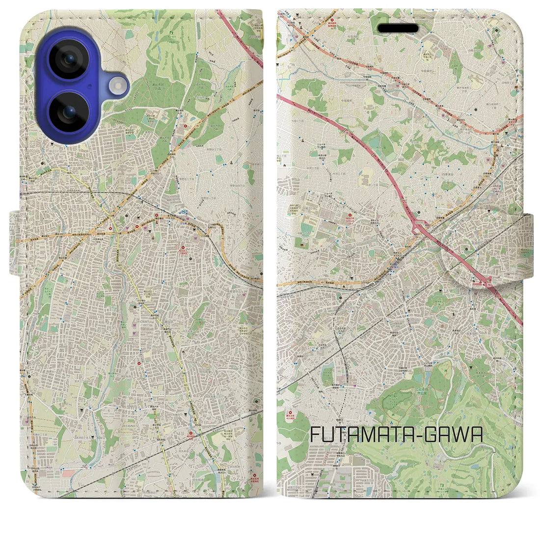 【二俣川(神奈川県)】地図柄iPhoneケース(手帳タイプ)ナチュラル・iPhone 16 Pro Max 用
