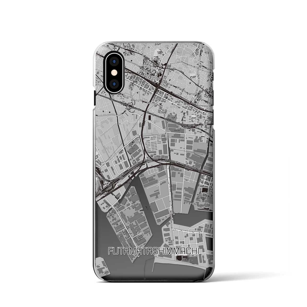 【二俣新町（千葉県）】地図柄iPhoneケース（クリアタイプ）モノトーン・iPhone XS / X 用