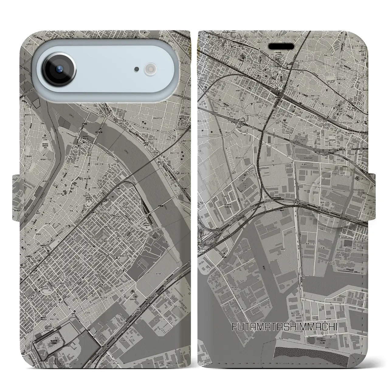 【二俣新町（千葉県）】地図柄iPhoneケース（手帳タイプ）