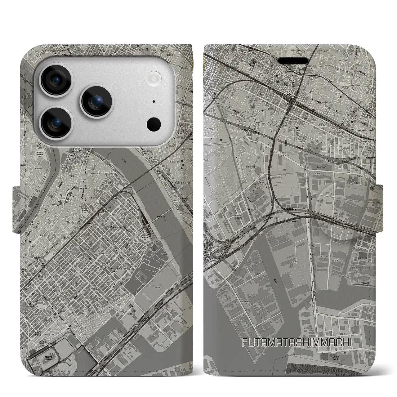 【二俣新町（千葉県）】地図柄iPhoneケース（手帳タイプ）