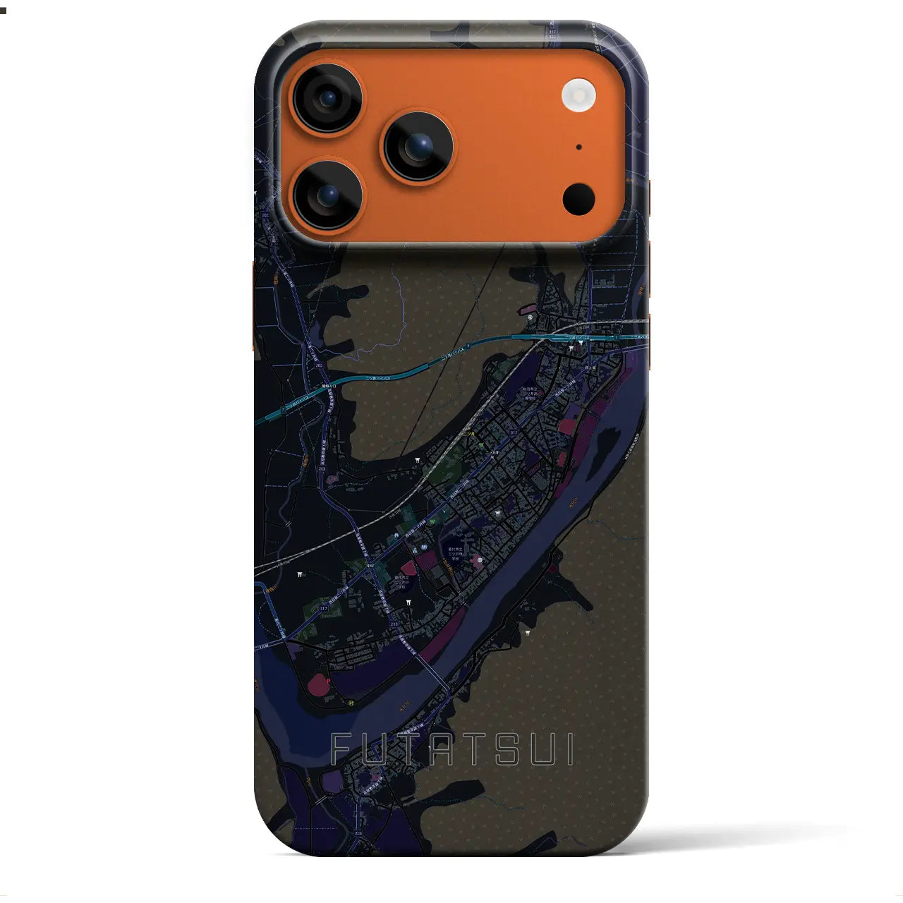 【二ツ井（秋田県）】地図柄iPhoneケース（バックカバータイプ）