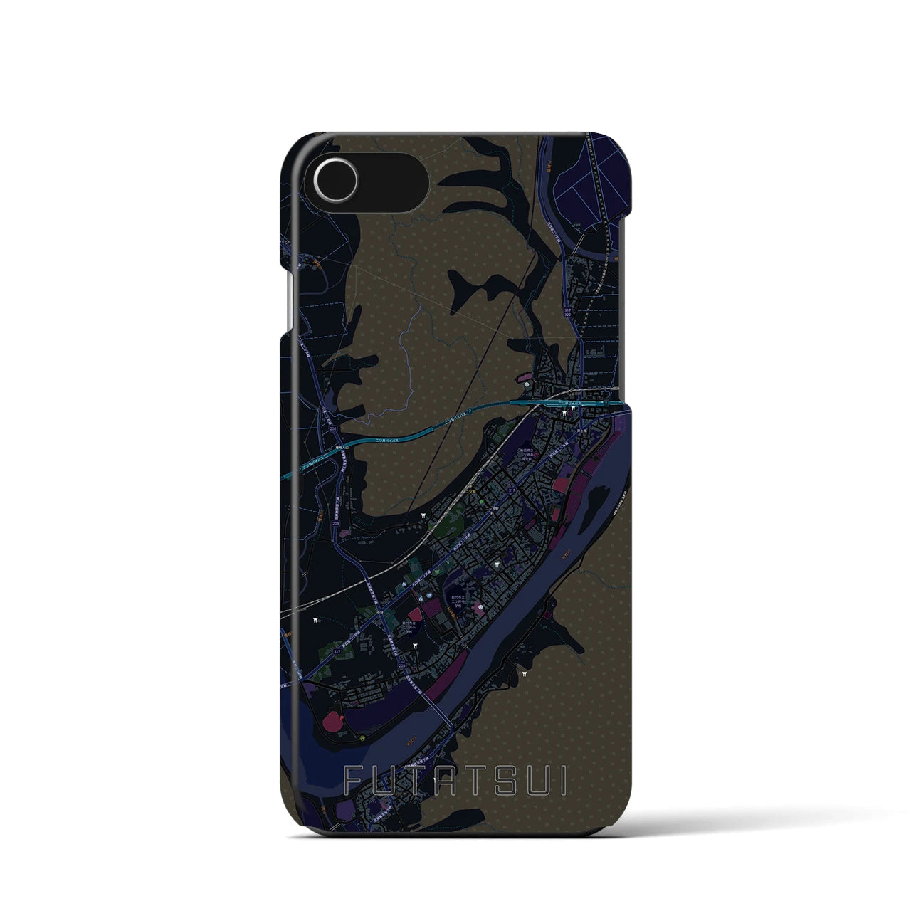 【二ツ井（秋田県）】地図柄iPhoneケース（バックカバータイプ）