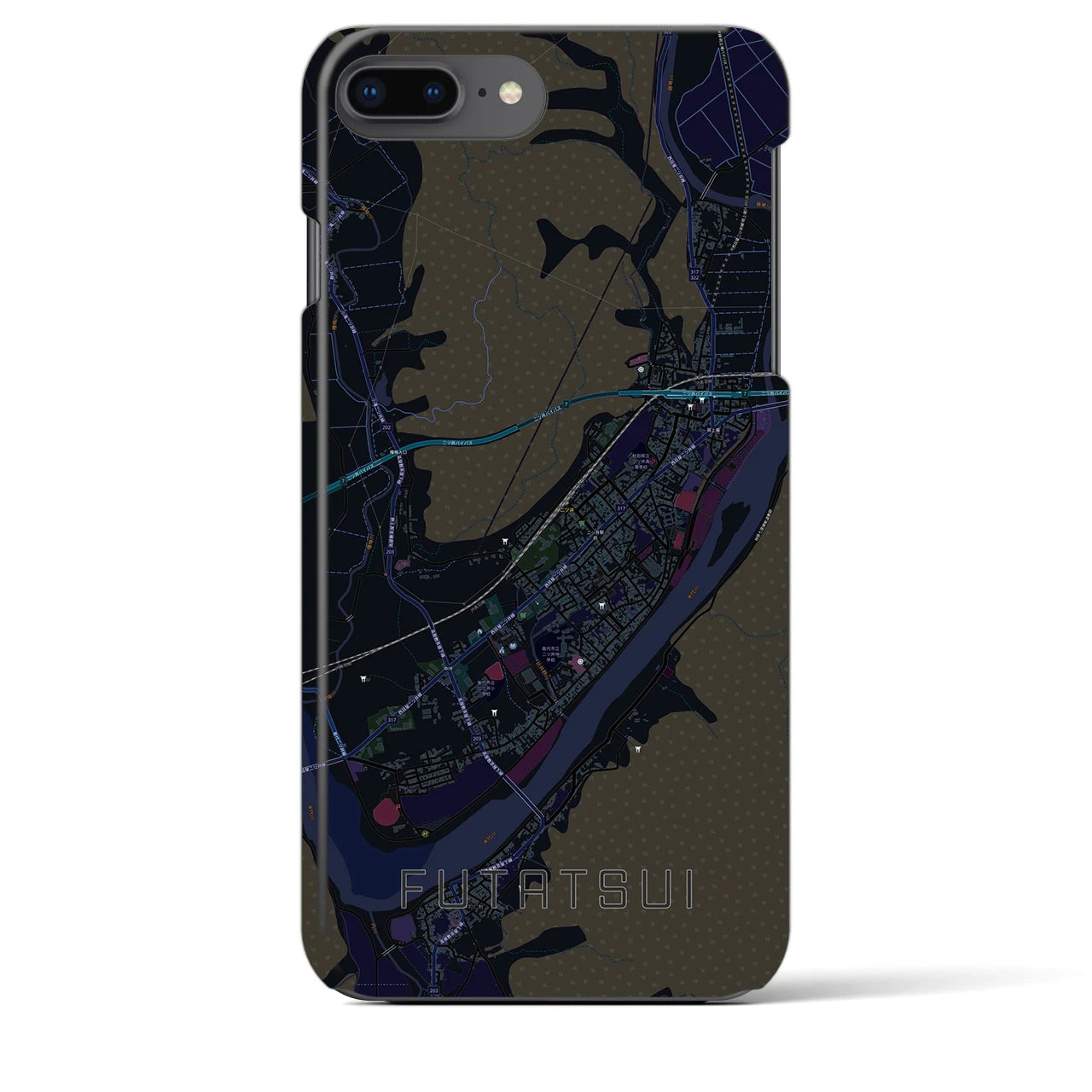 【二ツ井（秋田県）】地図柄iPhoneケース（バックカバータイプ）