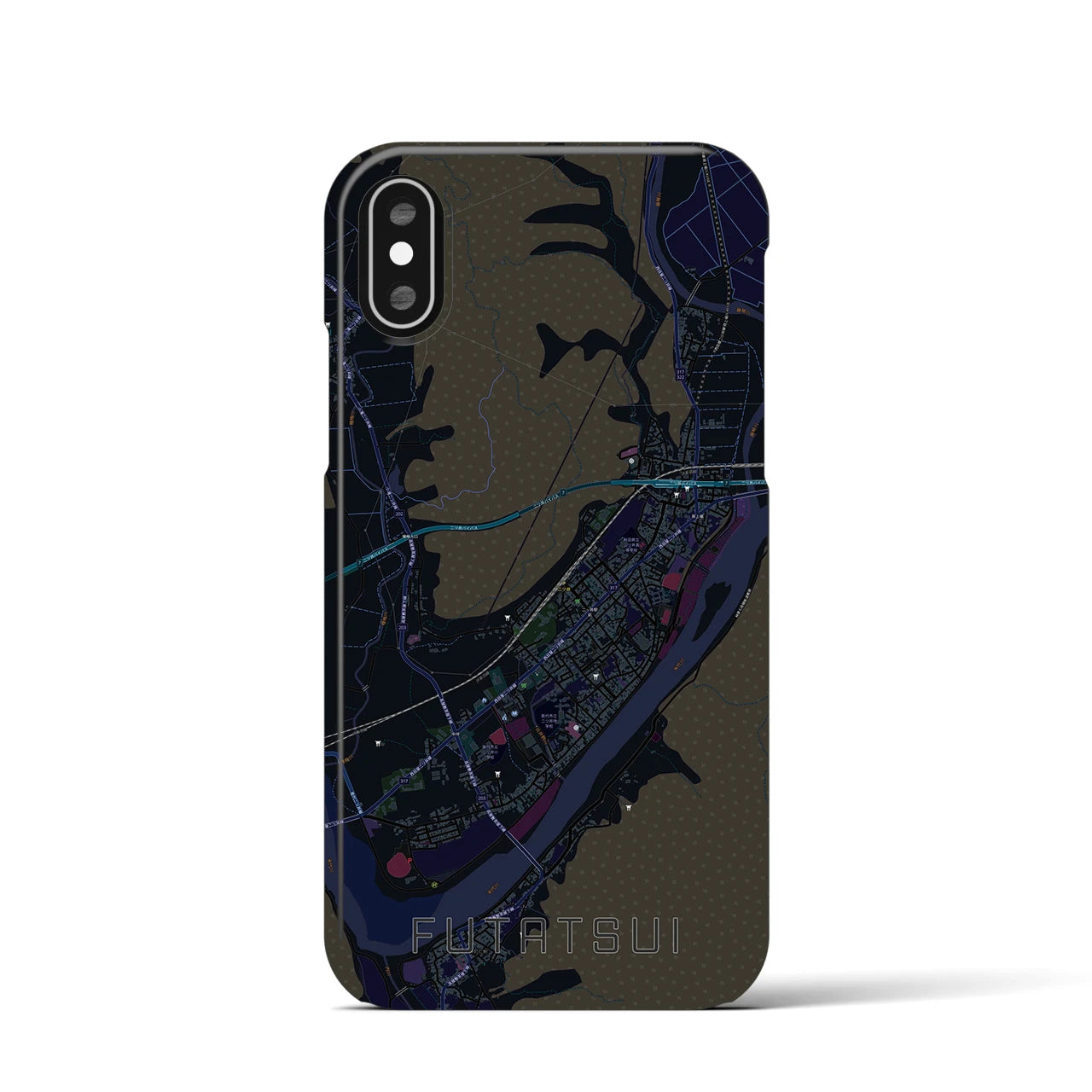 【二ツ井（秋田県）】地図柄iPhoneケース（バックカバータイプ）