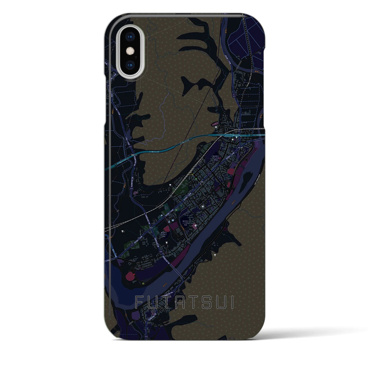 【二ツ井（秋田県）】地図柄iPhoneケース（バックカバータイプ）