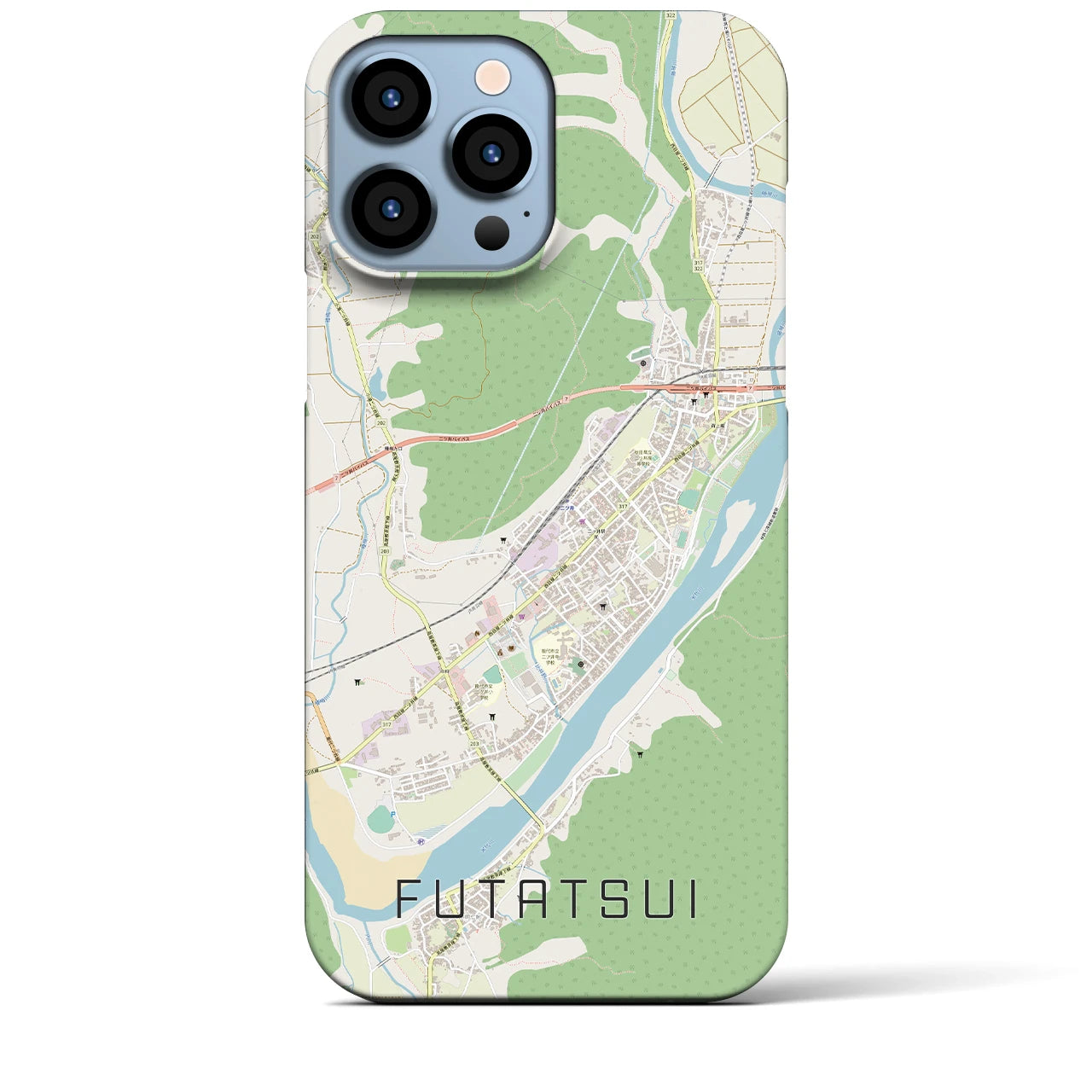 【二ツ井（秋田県）】地図柄iPhoneケース（バックカバータイプ）