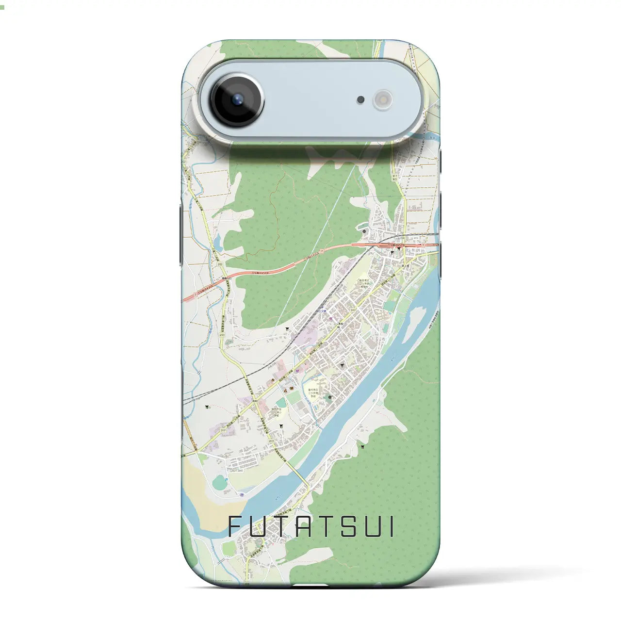 【二ツ井（秋田県）】地図柄iPhoneケース（バックカバータイプ）ブラック・iPhone 17 Pro Max 用