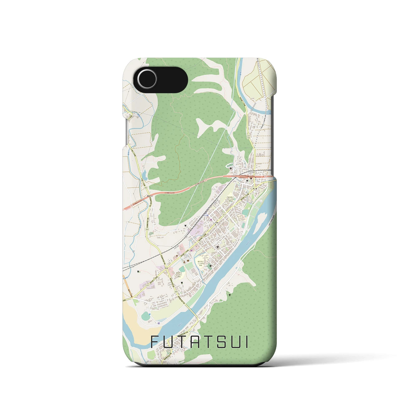 【二ツ井（秋田県）】地図柄iPhoneケース（バックカバータイプ）