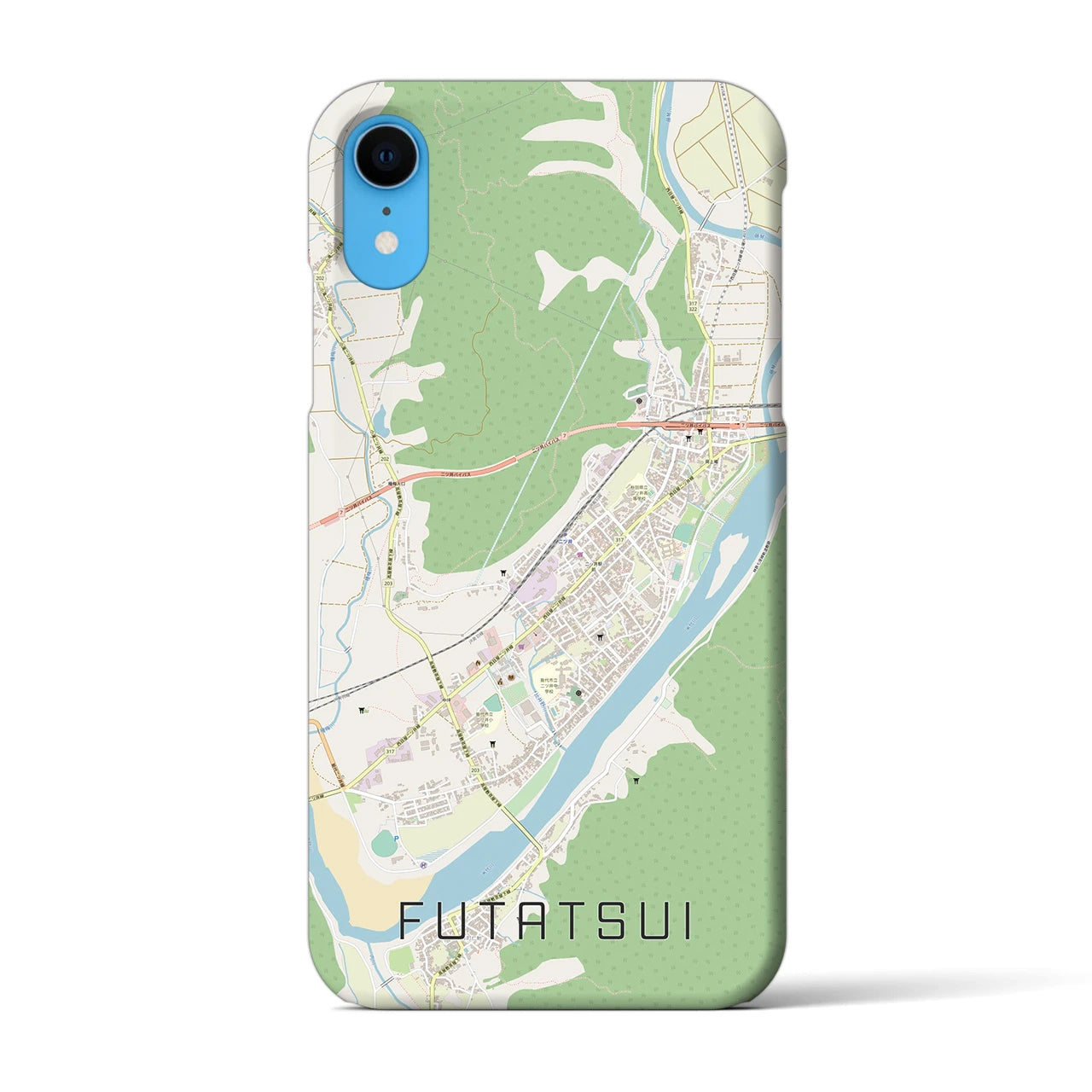 【二ツ井（秋田県）】地図柄iPhoneケース（バックカバータイプ）