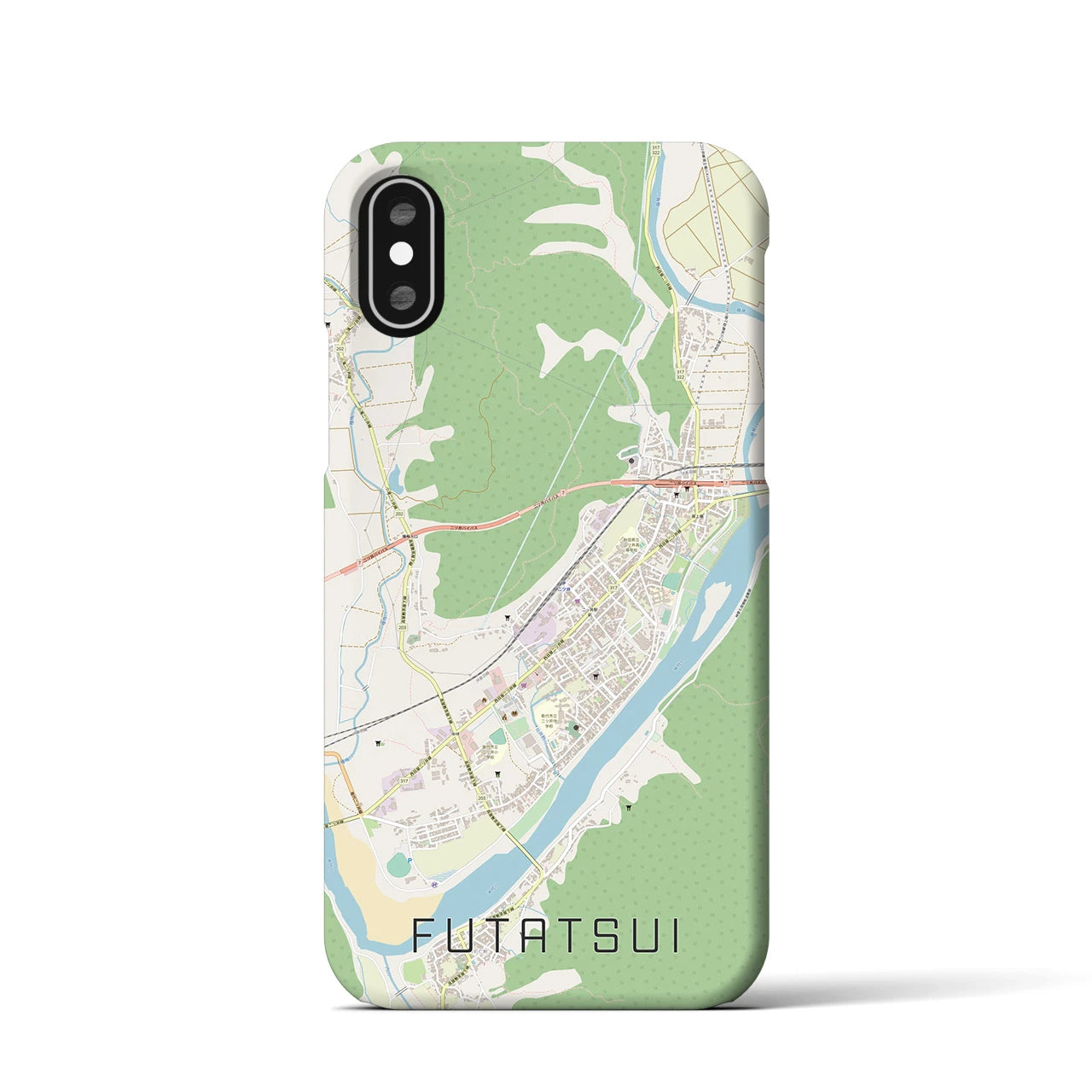 【二ツ井（秋田県）】地図柄iPhoneケース（バックカバータイプ）