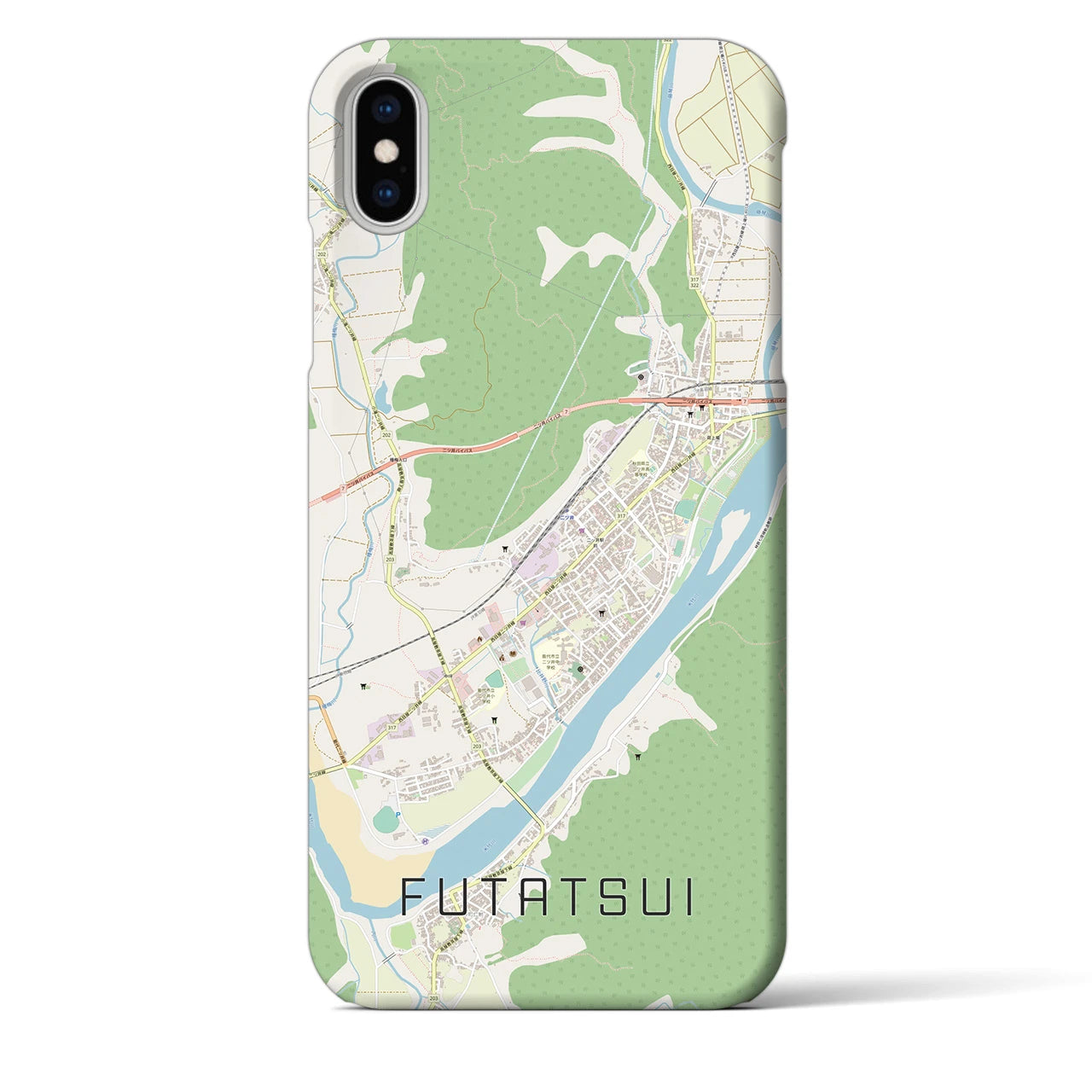 【二ツ井（秋田県）】地図柄iPhoneケース（バックカバータイプ）