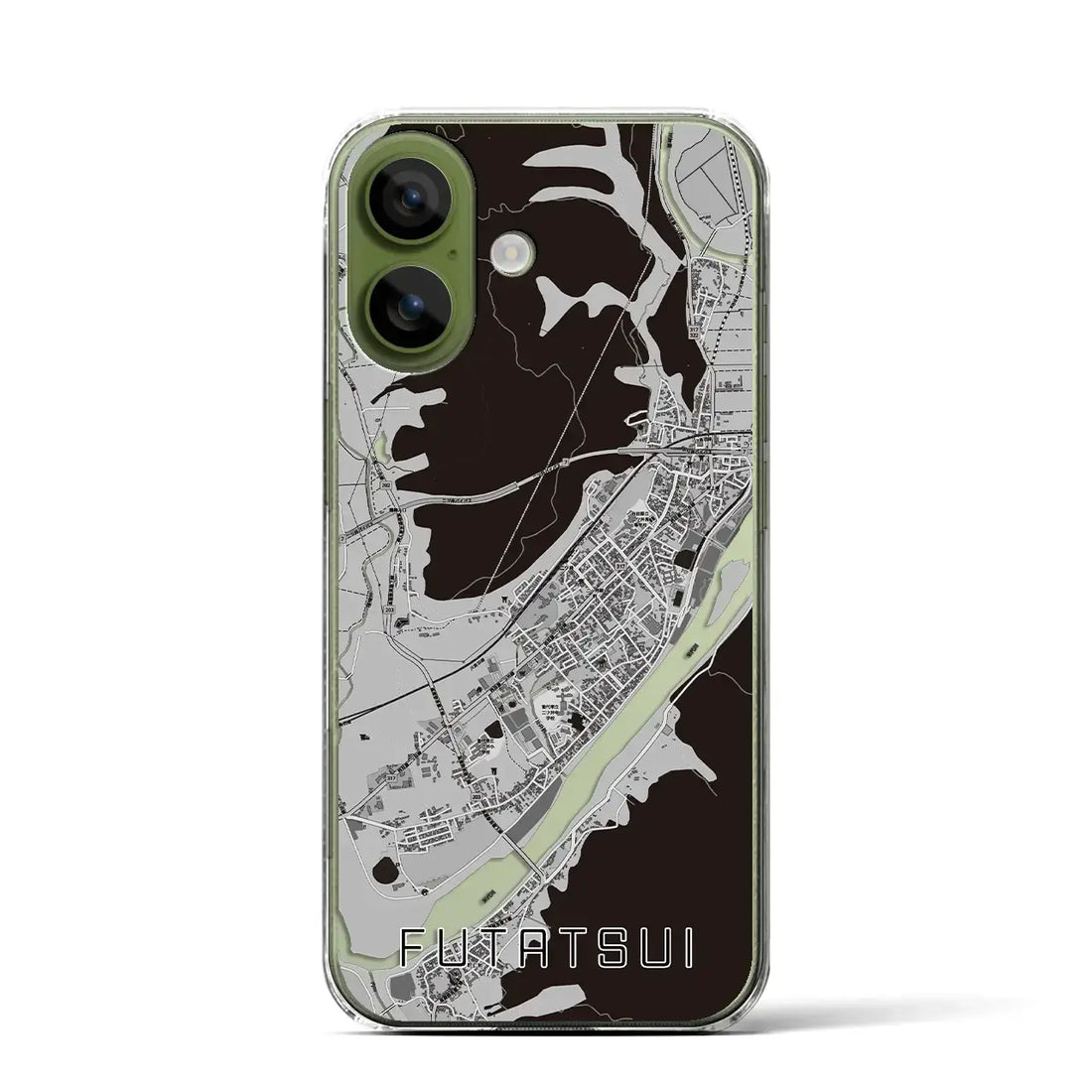 【二ツ井(秋田県)】地図柄iPhoneケース(クリアタイプ)モノトーン・iPhone 17 Pro Max 用