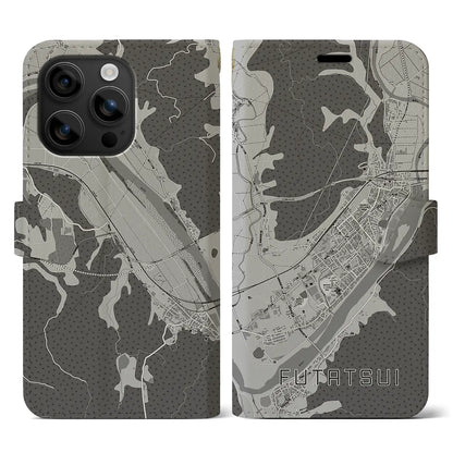 【二ツ井（秋田県）】地図柄iPhoneケース（手帳タイプ）モノトーン・iPhone 16 用
