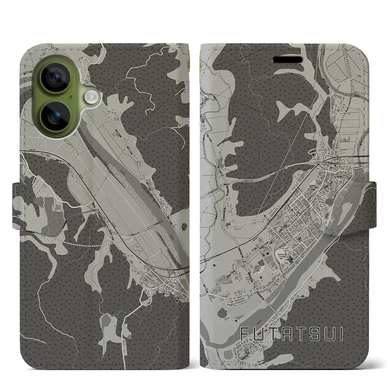 【二ツ井（秋田県）】地図柄iPhoneケース（手帳タイプ）