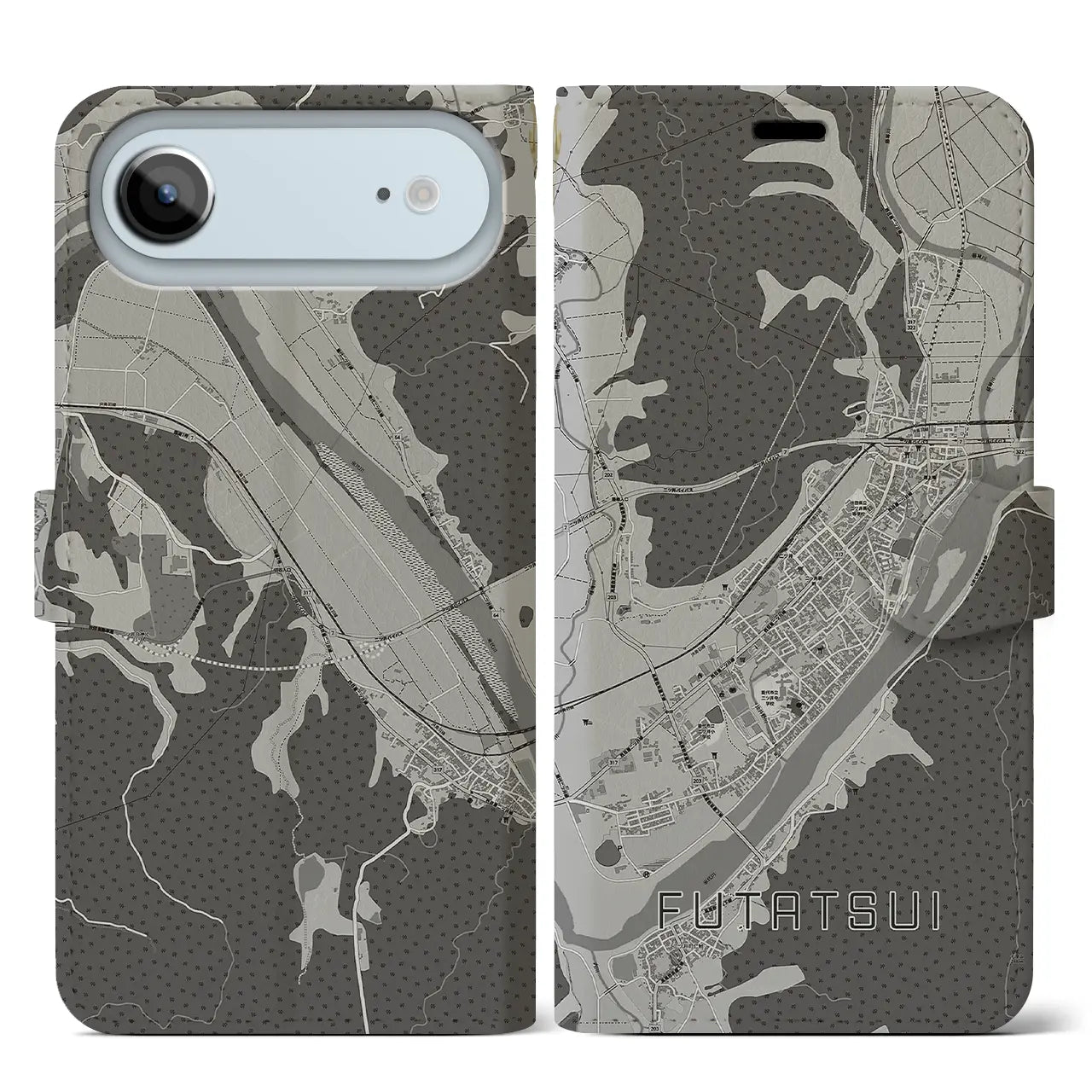 【二ツ井（秋田県）】地図柄iPhoneケース（手帳タイプ）