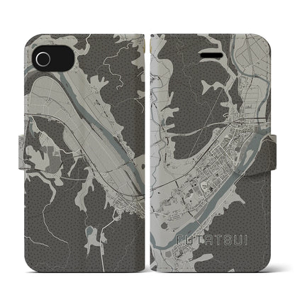 【二ツ井（秋田県）】地図柄iPhoneケース（手帳タイプ）モノトーン・iPhone SE（第3 / 第2世代） / 8 / 7 / 6s / 6 用