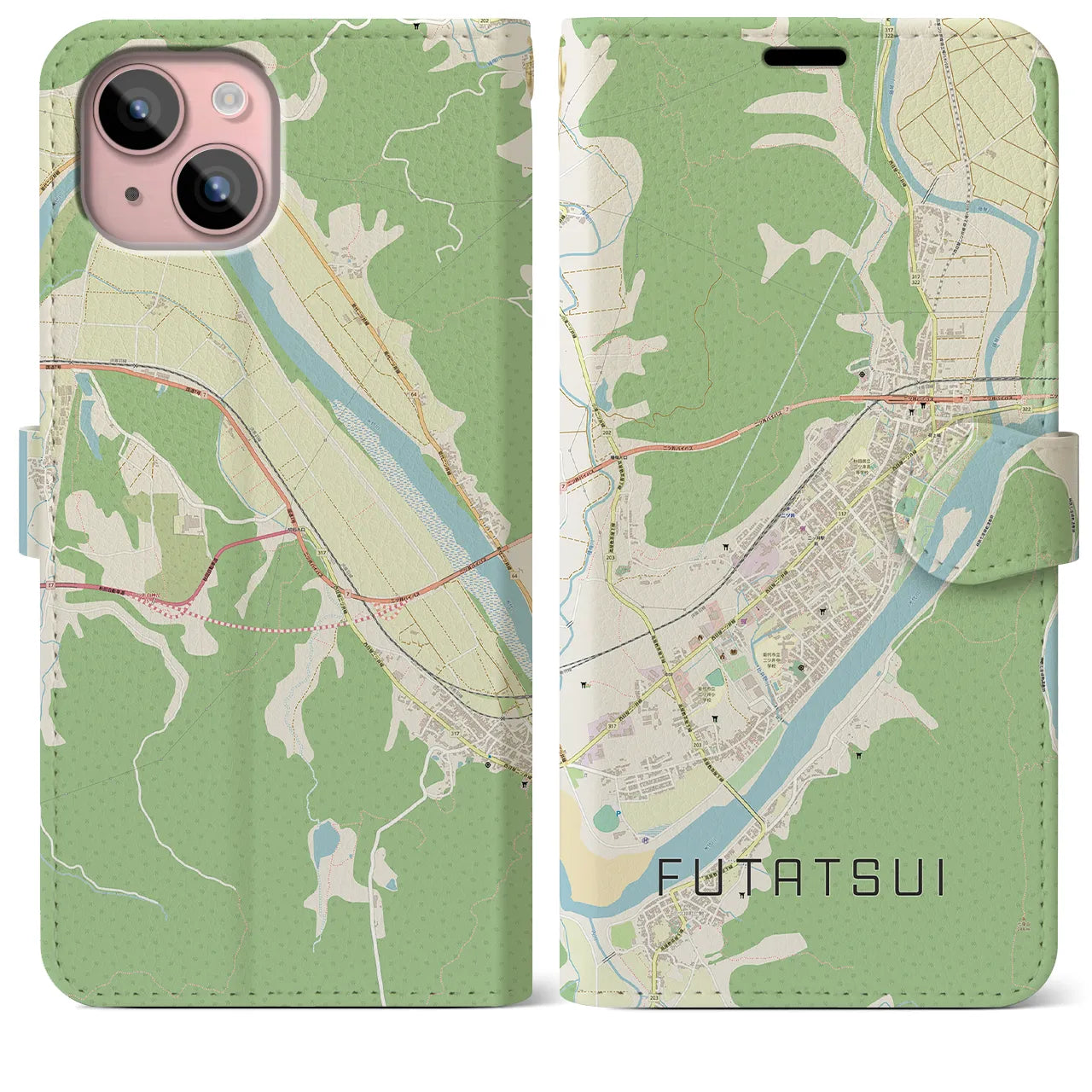 【二ツ井（秋田県）】地図柄iPhoneケース（手帳タイプ）