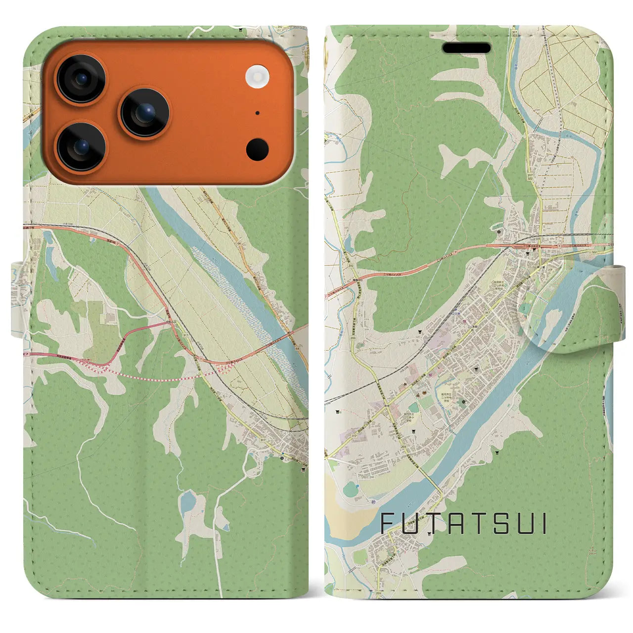 【二ツ井（秋田県）】地図柄iPhoneケース（手帳タイプ）