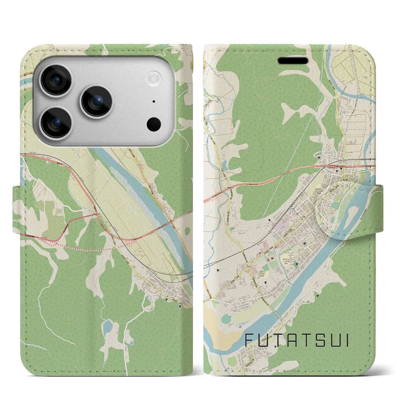 【二ツ井（秋田県）】地図柄iPhoneケース（手帳タイプ）