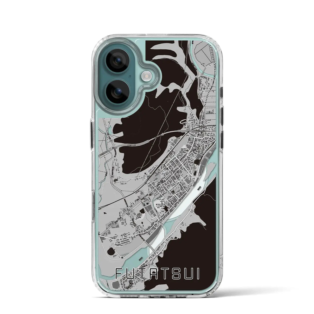 【二ツ井(秋田県)】地図柄iPhoneケース(MagSafeタイプ)モノトーン・iPhone 16 Pro 用