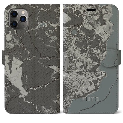 【富戸（静岡県）】地図柄iPhoneケース（手帳タイプ）モノトーン・iPhone 11 Pro Max 用